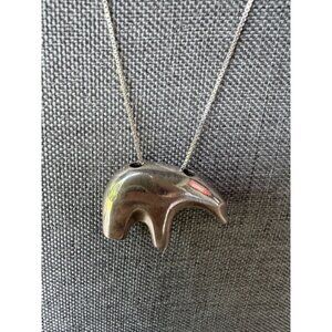 Vintage Sterling Silver Bear Fetish Pendant Necklace 30"